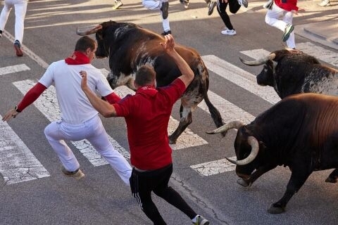 Cinco preciosos toros de Sobral dejan un corneado en un encierro con picante para poner el punto final de Tafalla